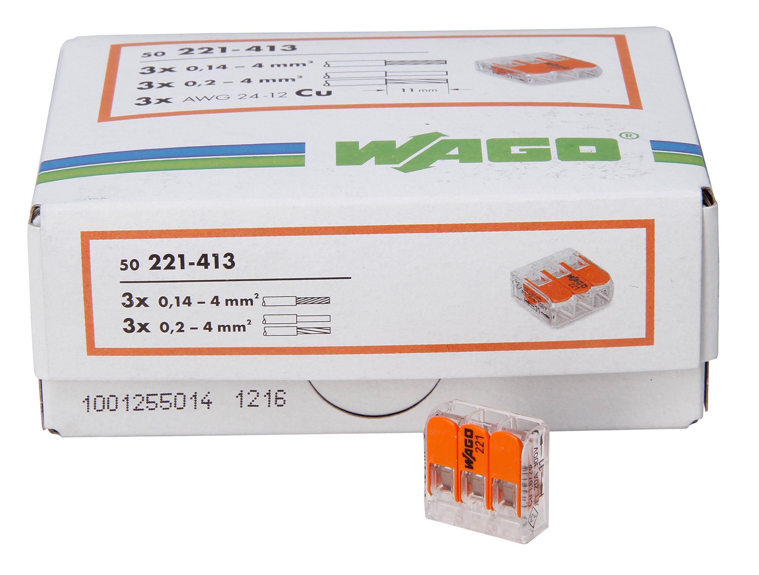 Kopp 33346427 Wago Plug-in Terminal 3-fold with Lever for Flexible Wires re-openable Transparent/Orange 1.5-2.5 mm² Contents 50 Pieces, Pack of 50