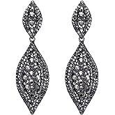 Flyonce Women's Rhinestone Crystal Wedding Bridal 2 Leaf Drop Dangle Chandelier Earrings