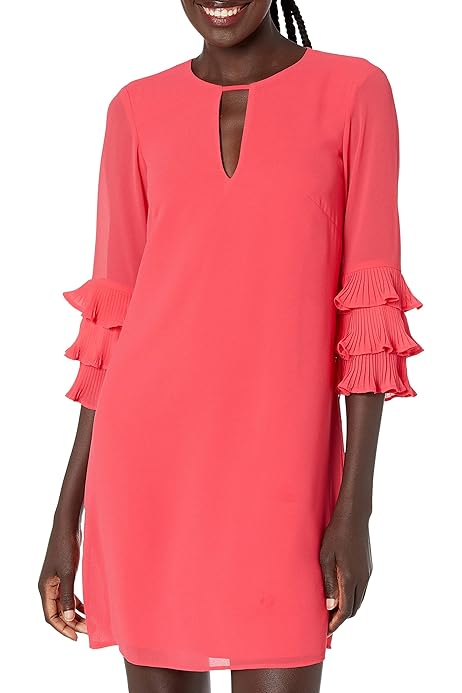 Vince Camuto Women's LACE 3/4 Sleeve Shift Dress with V-Back Scallop Trim,  Denim, 2 : Amazon.ca: Clothing, Shoes \u0026 Accessories