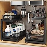 2-Pack Under Sink Storage Organizer with 2-Tier Slide Out Drawer, Sophisticated Mesh Pull Out Shelf for Kitchen & Bathroom, Fits Small Items, Upgraded Arched Track for Smooth Gliding(Patented)