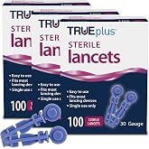 TRUEplus Single-Use Sterile Lancets Bundle, 30G, 300 Pack | Blood Lancets (Sterile, 30G, 4 cm total length) and TRUEplus Log Book, Supplies for Blood Glucose Testing at Home