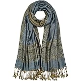 QIUTIMIY Paisley Pashmina Shawls and Wraps for Women Reversible Jacquard Festival Rave Pashmina Scarves with Fringe Vintage