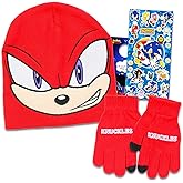 Sonic the Hedgehog Hat and Mittens Set - Bundle with Sonic and Friends Beanie, Mittens, Stickers, More | Sonic Gifts for Boys (Knuckles)