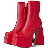 Uacllcau Platform Boots for Women Mid Calf Boots Square Toe Chunky High Heel Boots Side Zipper Ankle Booties