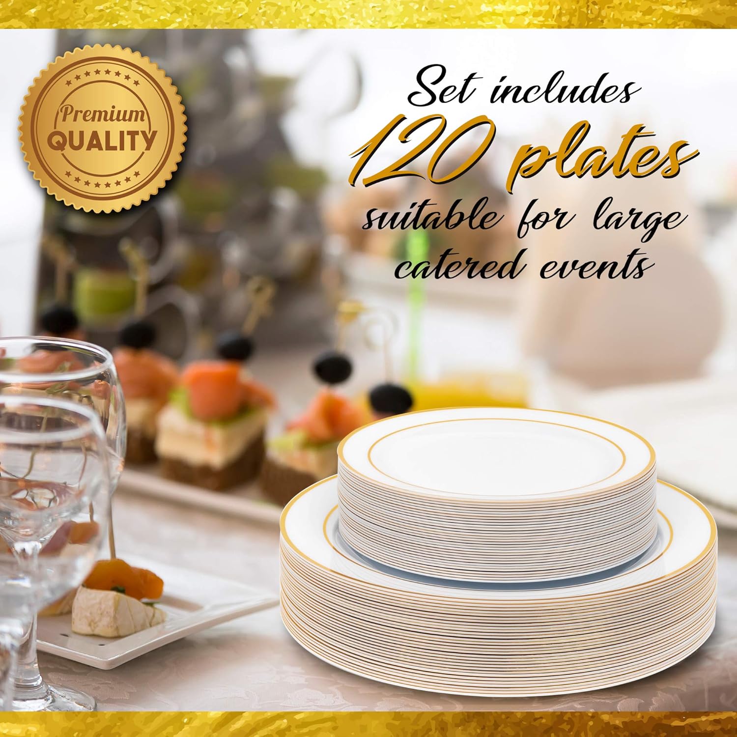 120 x Elegant Premium Gold Wedding Dinner Set Plates Disposable