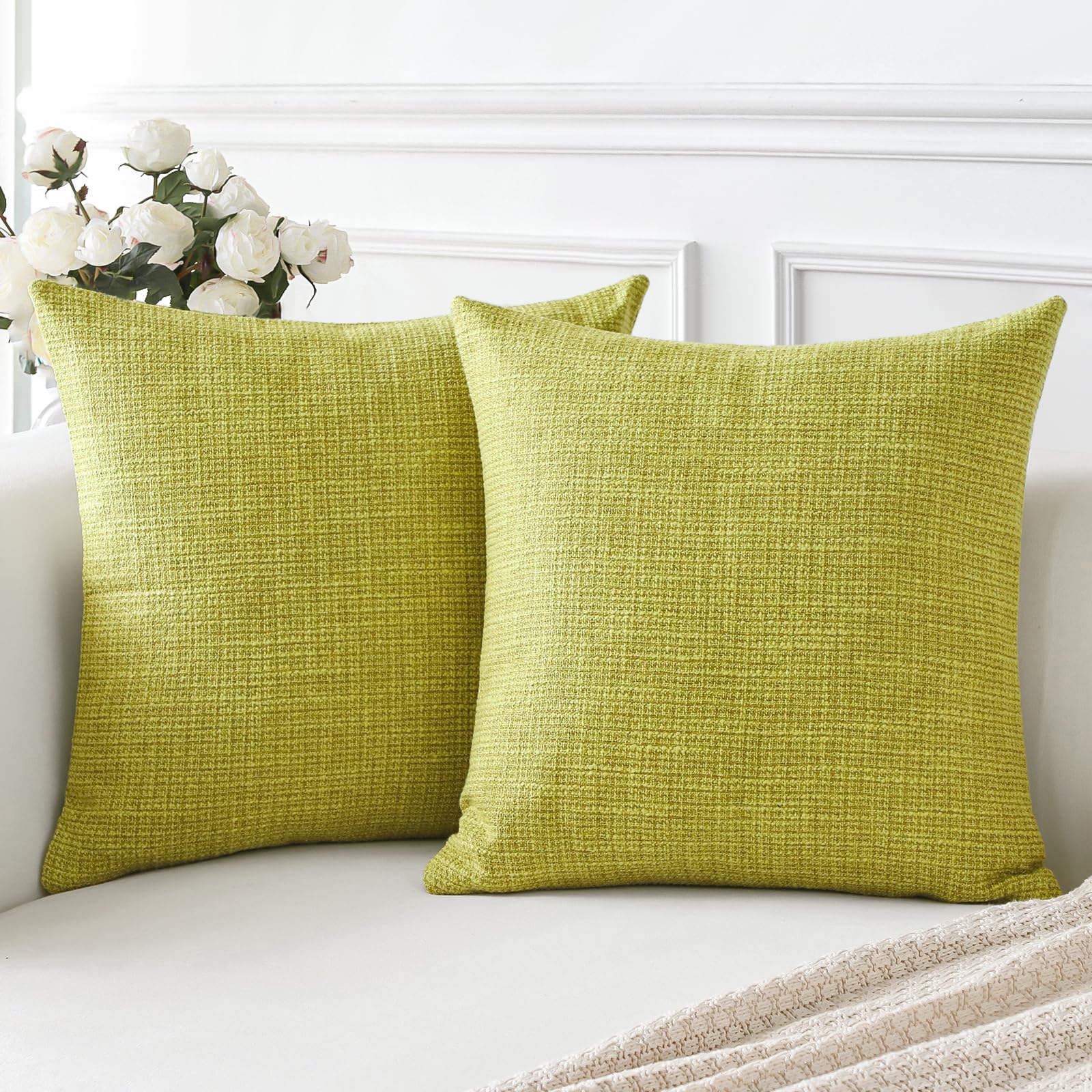 Artscope Sage Green Cushion Covers Set of 2 Linen Decorative Square Pillowcases Pillow Covers 45x45cm for Home Decor Sofa Bedroom Car (Sage Green, 18x18)