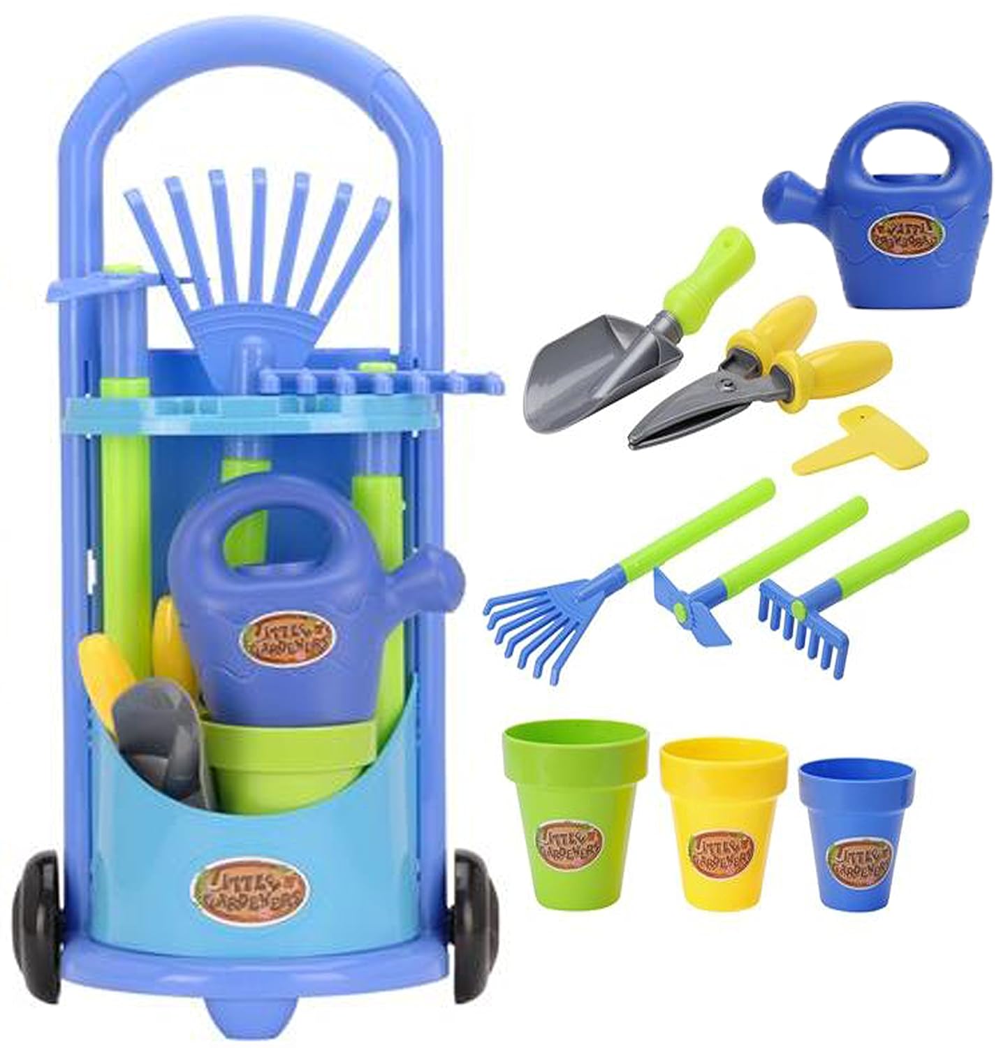 MTS Kids Gardening Trolley Play Set Garden Hand Tools Toy Watering Can