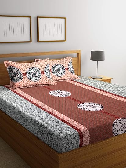 Bombay Dyeing Breeze 120 TC Cotton Double Bedsheet with 2 Pillow Cover - Orange