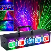 KeoBin DJ Lights for Parties, Pro 6 in 1 DMX &amp; Sound Activated Laser Light Show Machine with Disco Ball Light, RGBW &amp; UV Strobe Party Lights Indoor for Rave Club Dance Bar Gig DJ Lighting