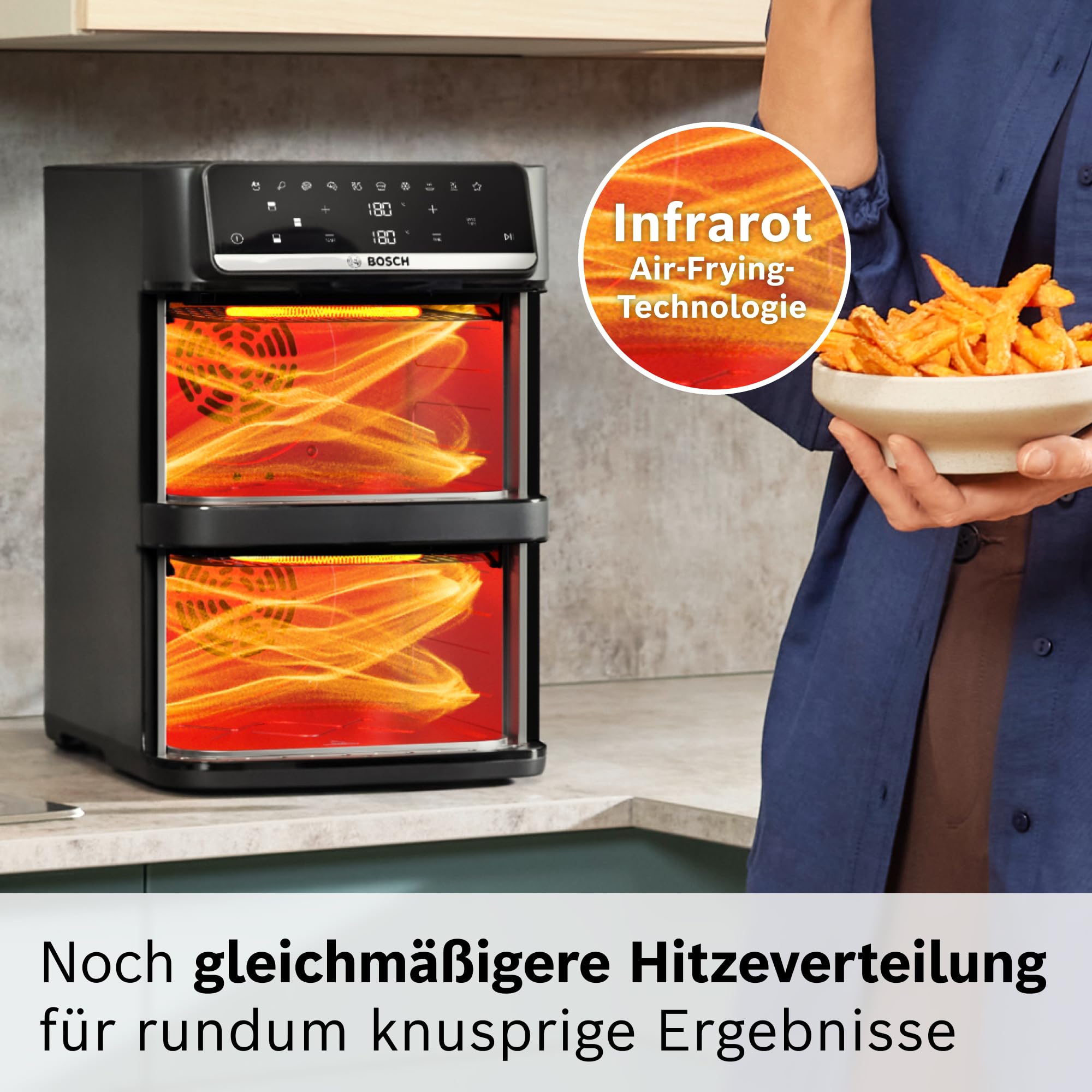 Bosch Serie 6 XXL Heißluftfritteuse, 12 L Doppelkammer, platzsparend, 6 Programme, PFAS frei, schwarz, AirFryer Serie 6, MAFD661B0 4