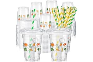 Domensi 50 Pcs Locally Grown Baby Shower Plastic Cup 12 oz Fruit & Vegetable Thick Clear Cup Farmer Market Baby Shower Wedding or Gardener Theme Farm Party Table Decorations Party Favor