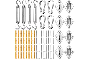 UIRWAY Shade Sail Hardware Kit, 80 Pcs for Rectangle Triangle Sun Shade Sail Installation, 304 Grade Heavy Duty Stainless Shade Sail Kit, for Garden Outdoors, Patio, Garden