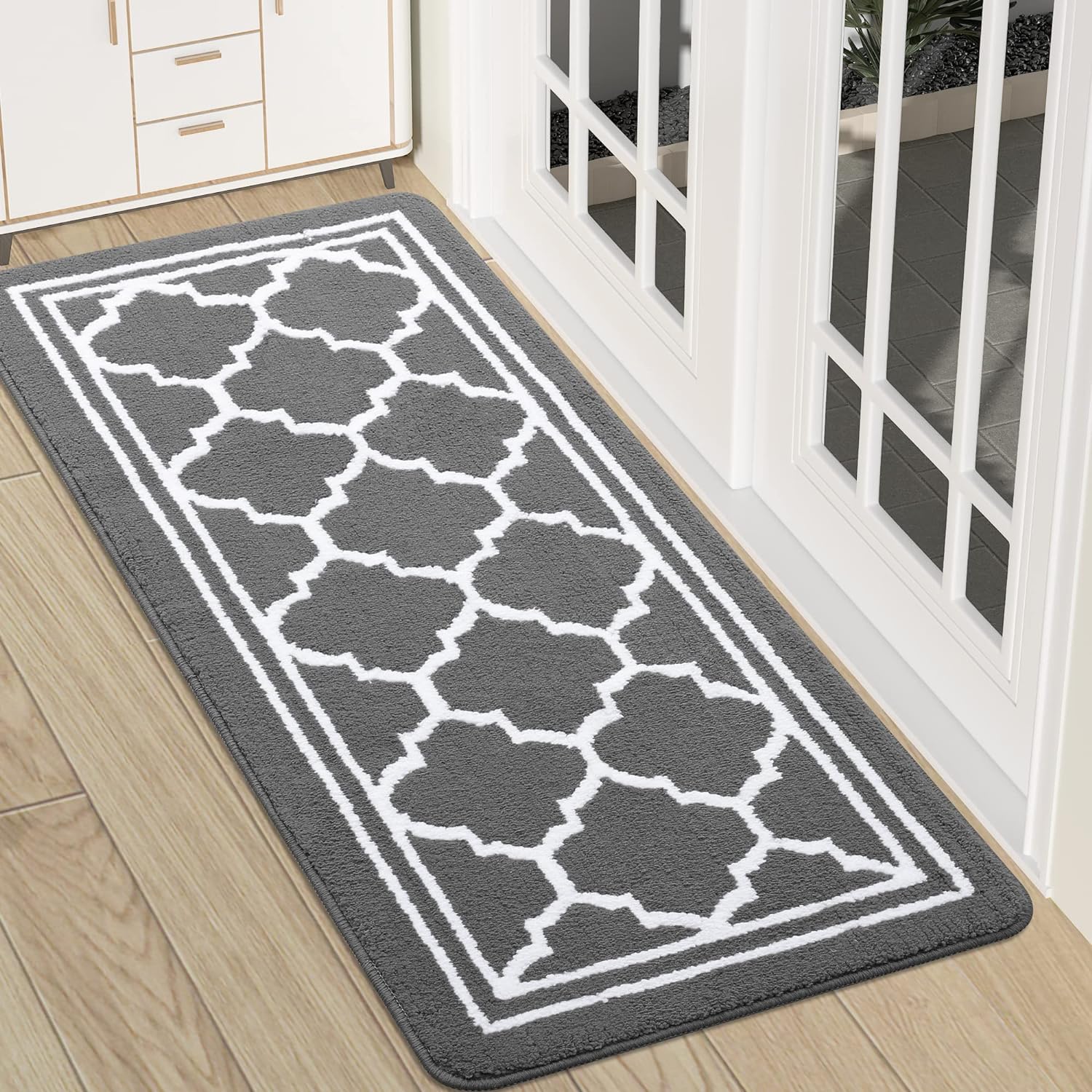 Homaxy Door Mats Indoor, Non Slip Absorbent Doormats, Washable Carpet Runners, Dirt Trapper Hallway Runner, Runner Rugs for Hallway, Living Room, Kitchen, Entrance, Pet— 50 x 120 cm, Grey