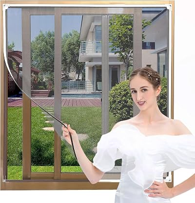 AMLOOPH Magnetic Window Screen 120x130cm Fiberglass Gray Mesh White PVC
