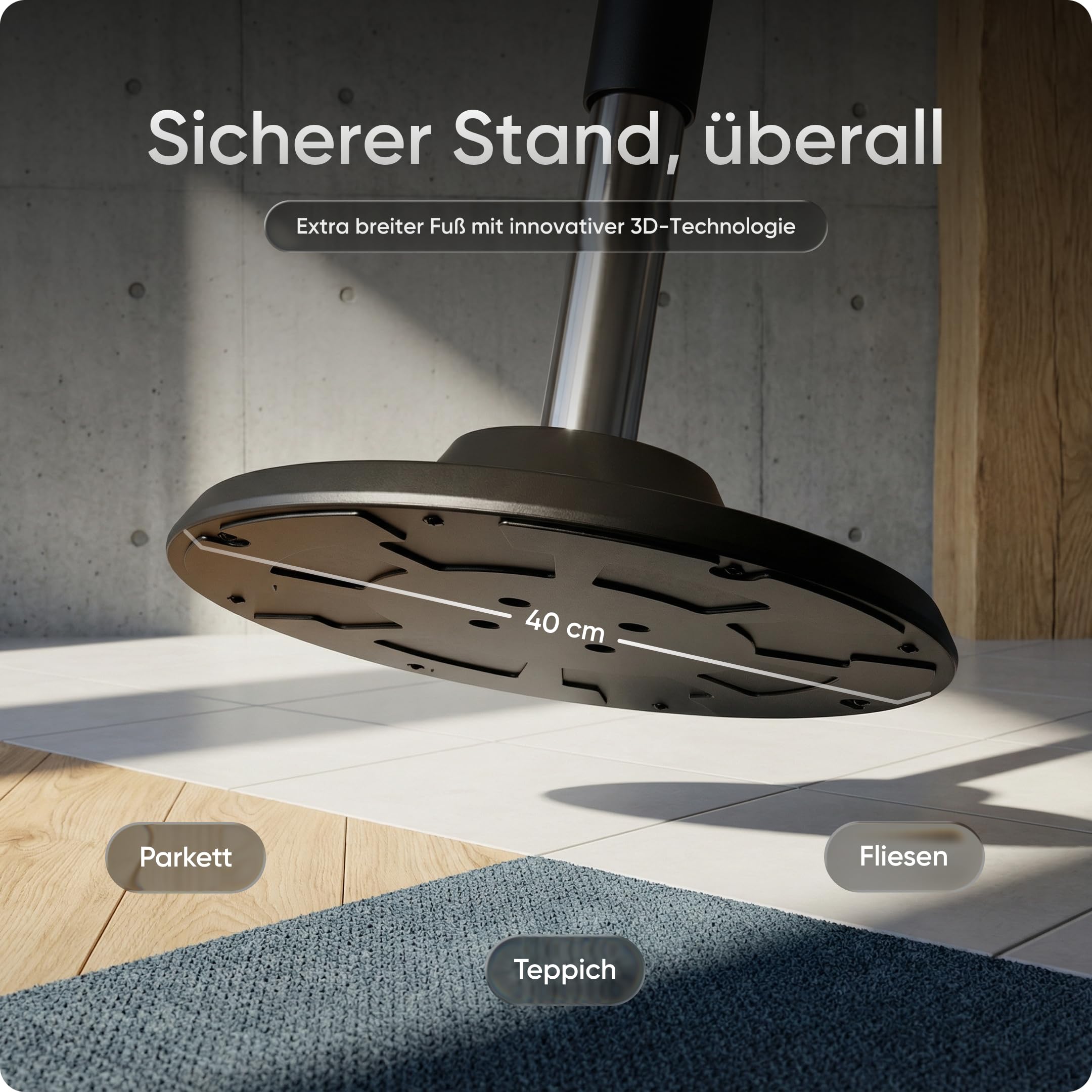 DESKSPACE Motion Sitzhocker - Stehhocker höhenverstellbar, ergonomischer Hocker bis 140kg mit CushCloud-Polsterung, Gasfeder & 3D-Sitzmechanik, Bürohocker ergonomisch, Wackelhocker Stehstuhl (Schwarz) 4