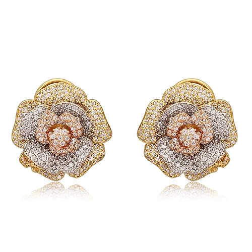 Designer Rose Earrings Button style with Spring Clip On at the back