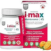 Pharmaris i-max Maintenance Iron Supplement, 45mg Elemental Iron-Polyschaccaride Complex + Vitamin C & B12, Iron Supplements 