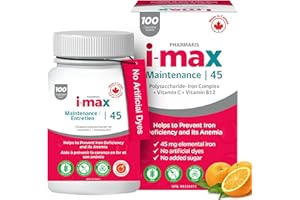 Pharmaris i-max Maintenance Iron Supplement, 45mg Elemental Iron-Polyschaccaride Complex + Vitamin C & B12, Iron Supplements 