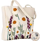 Miss Adola Aesthetic Embroidery Tote Bag for Women - Reusable Canvas Cute Shoulder Bag for Shopping, Grocery, Work, Book