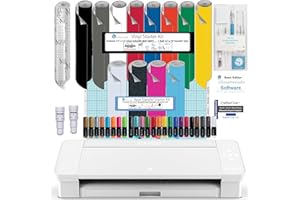 SILHOUETTE AMERICA Silhouette Cameo 4 White Bundle with Vinyl Starter Kit, Heat Transfer Starter Kit, 2 Autoblade 2, 24 Pack of Pens, Vinyl Tool Kit, 130 Designs, and Access to Ebooks, Tutorials, & Classes