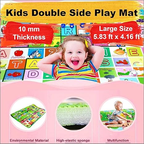 HUBORG Double Side Waterproof 10mm Thick Baby Play Crawling Floor Mat for Kids Home Picnic School (Large Size - 4.16 Feet X 5.83 Feet Multicolored) with Rolling Bag to Carry