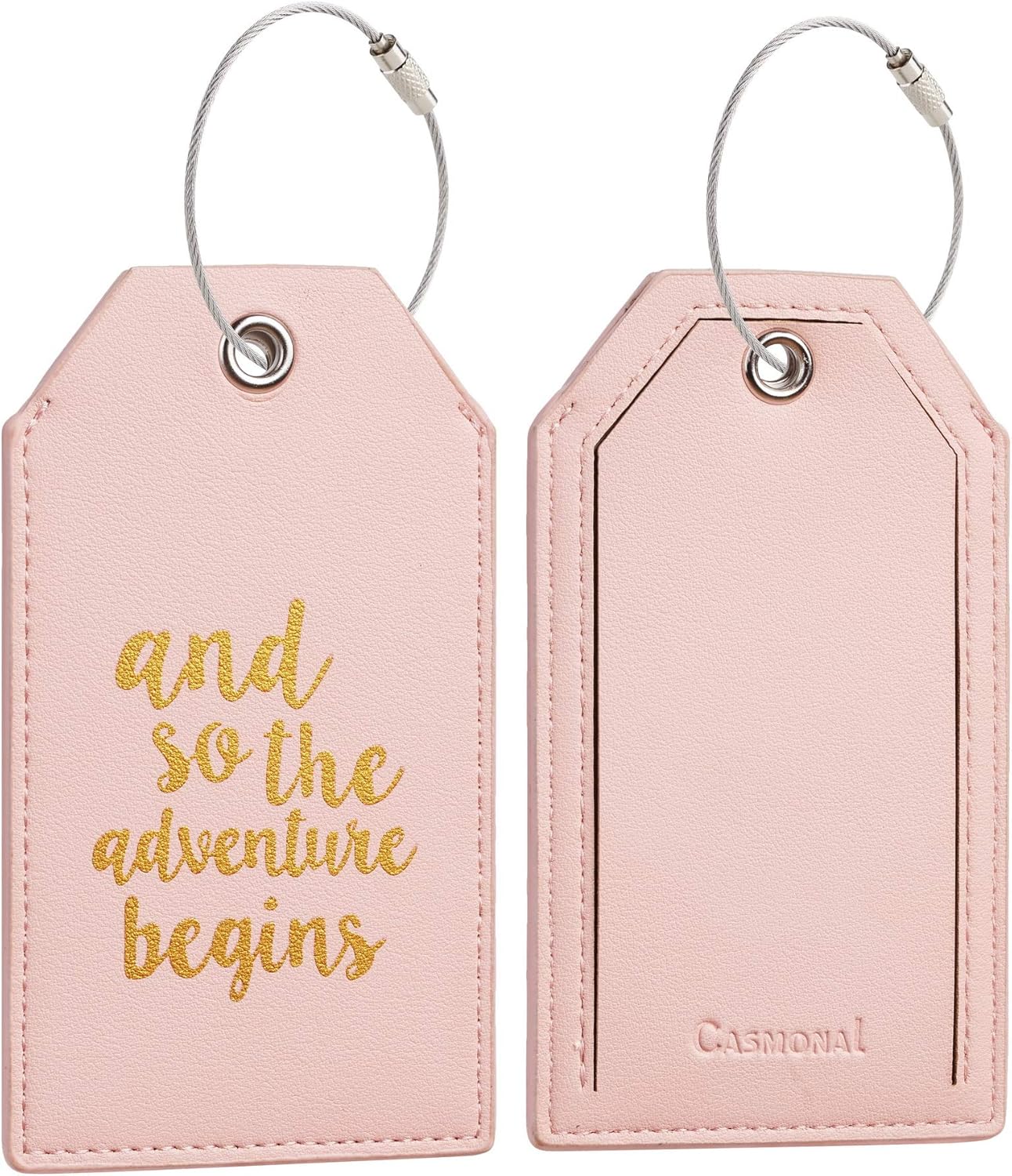  | Casmonal Luggage Tags with Full Back Privacy Cover w/Steel Loops (pink 02 pcs set) | Luggage Tags