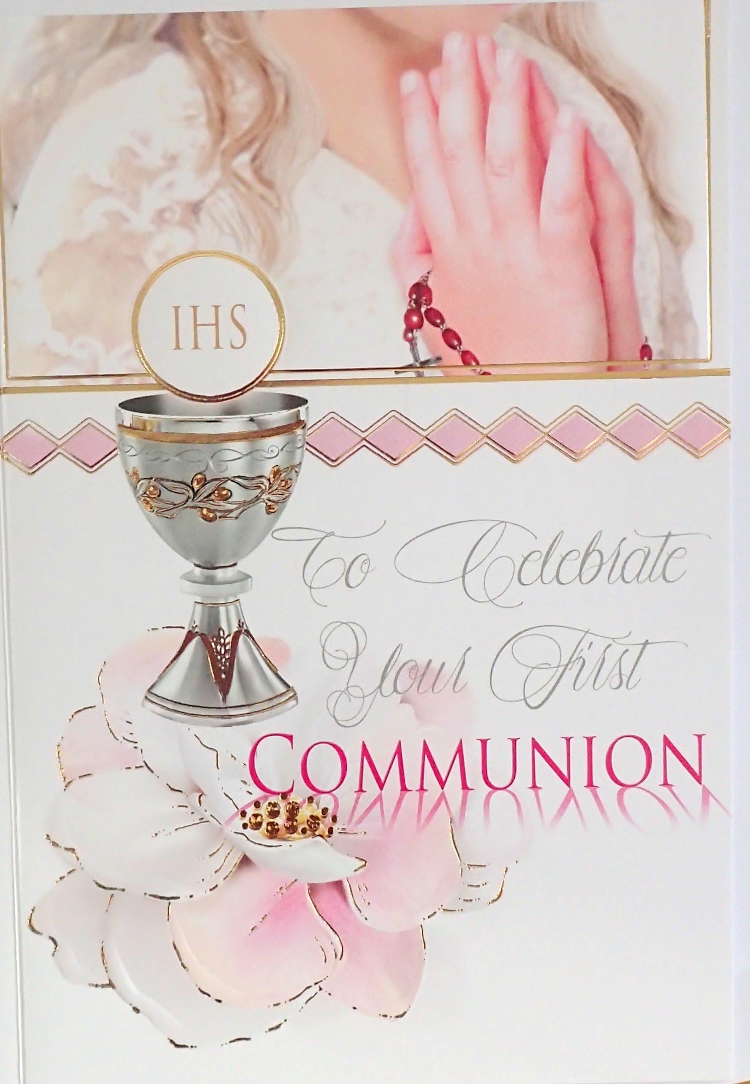Girls First Holy Communion Card Gold Embossed C27116 Girl