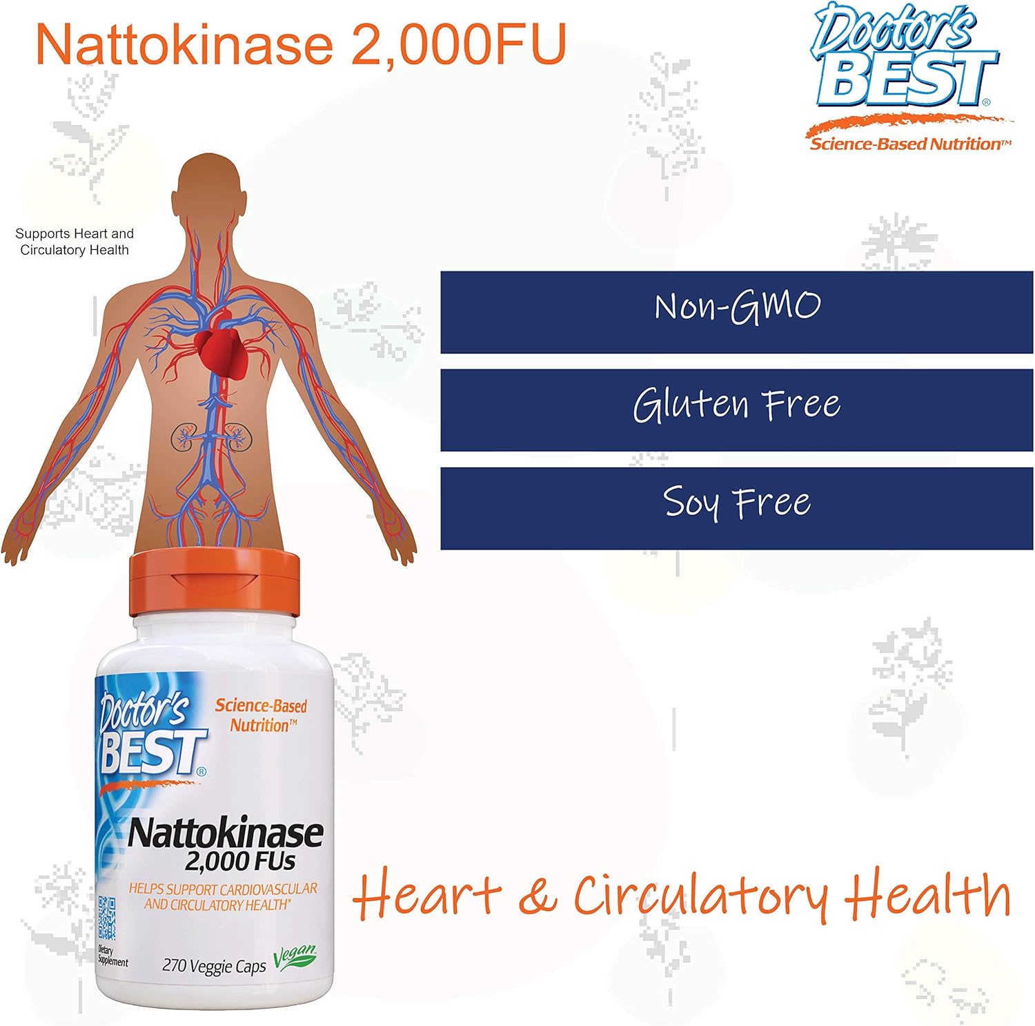 Doctor's Best Nattokinase, Non-GMO, Vegan, Gluten Free, 270 Veggie Caps: Health & Personal Care