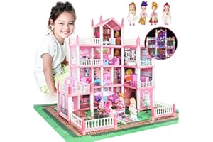 LOVE LIFE Doll House Set for Girls, Princess House Toys with 4 Dolls Furniture and 4-Story 11 Rooms,Pretend Play DIY with Light Strip for Kids, Building Dolls Playset Toys Kit Gift for Ages 3 4 5 6+