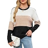 QIANSIQIANBO Women's Striped Color Block Sweaters Crewneck Fall Sweater Long Sleeve Oversized Soft Winter Pullover Tops