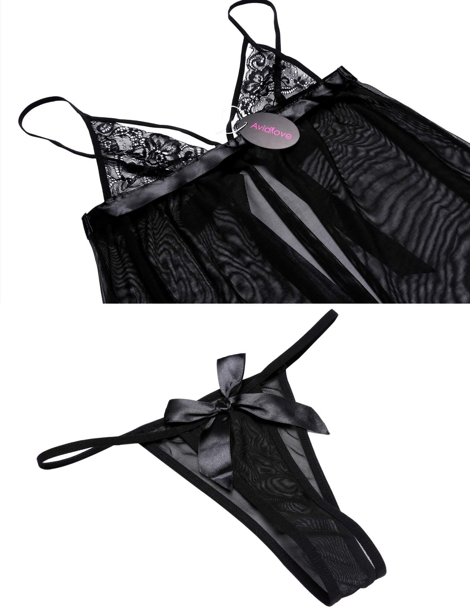 Avidlove Sleepwear Women\'s Cute Bowknot Chemise Nightgown(Black,S)