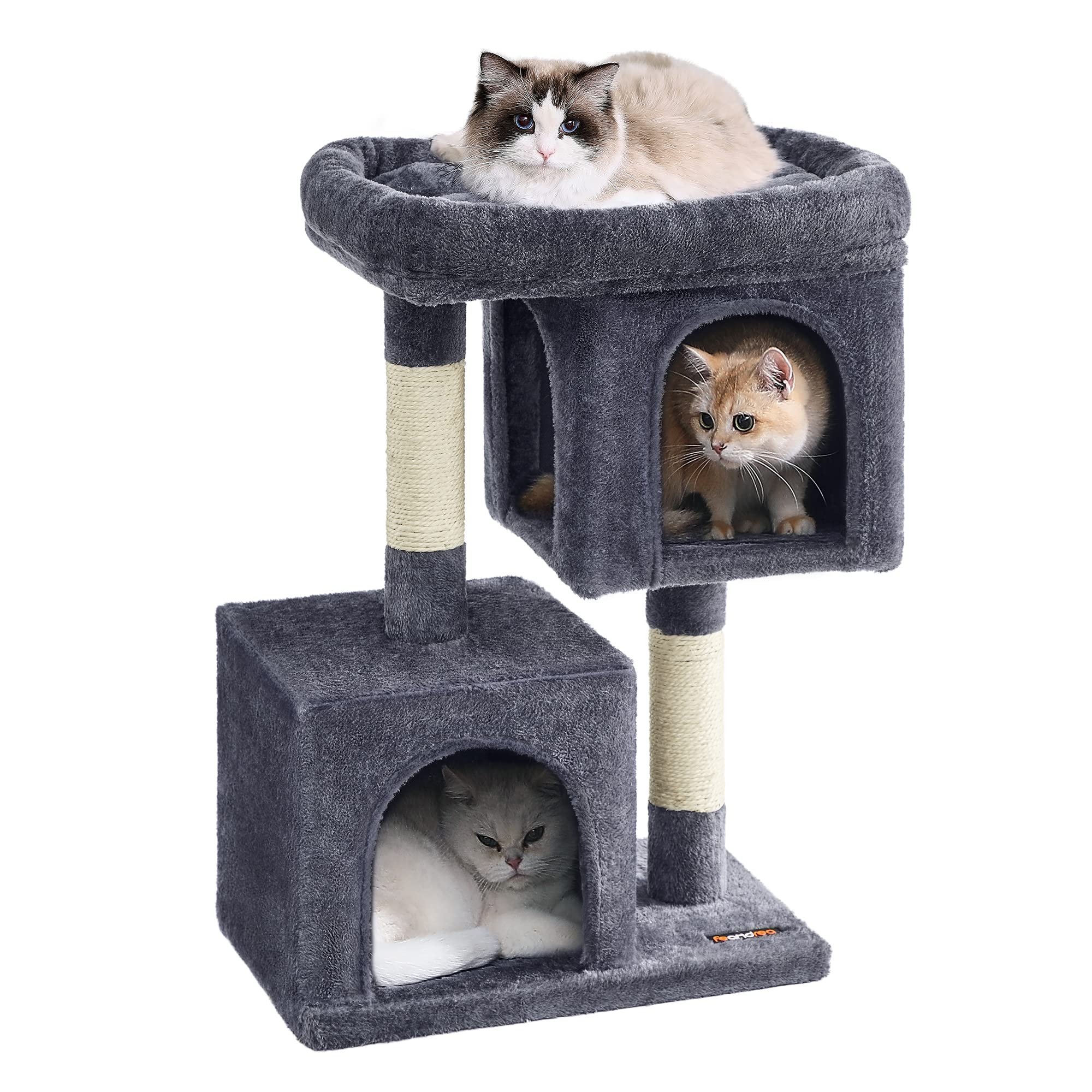 Feandrea Cat Tree, 29.1-Inch Cat Tower, Plush Condo for Medium Cats up to 11 lb, Large Perch, 2 Caves, Scratching Post, Smoky Gray UPCT612G01 Image