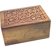 S.B.ARTS Floral Engraved Handcarved Cremation Urns for Human Ashes Adult Male Female Wooden Decorative Urn Burial Casket for Child Pet Cat Dog Ashes Memorial Funeral Urn Case Keepsake Box - Small