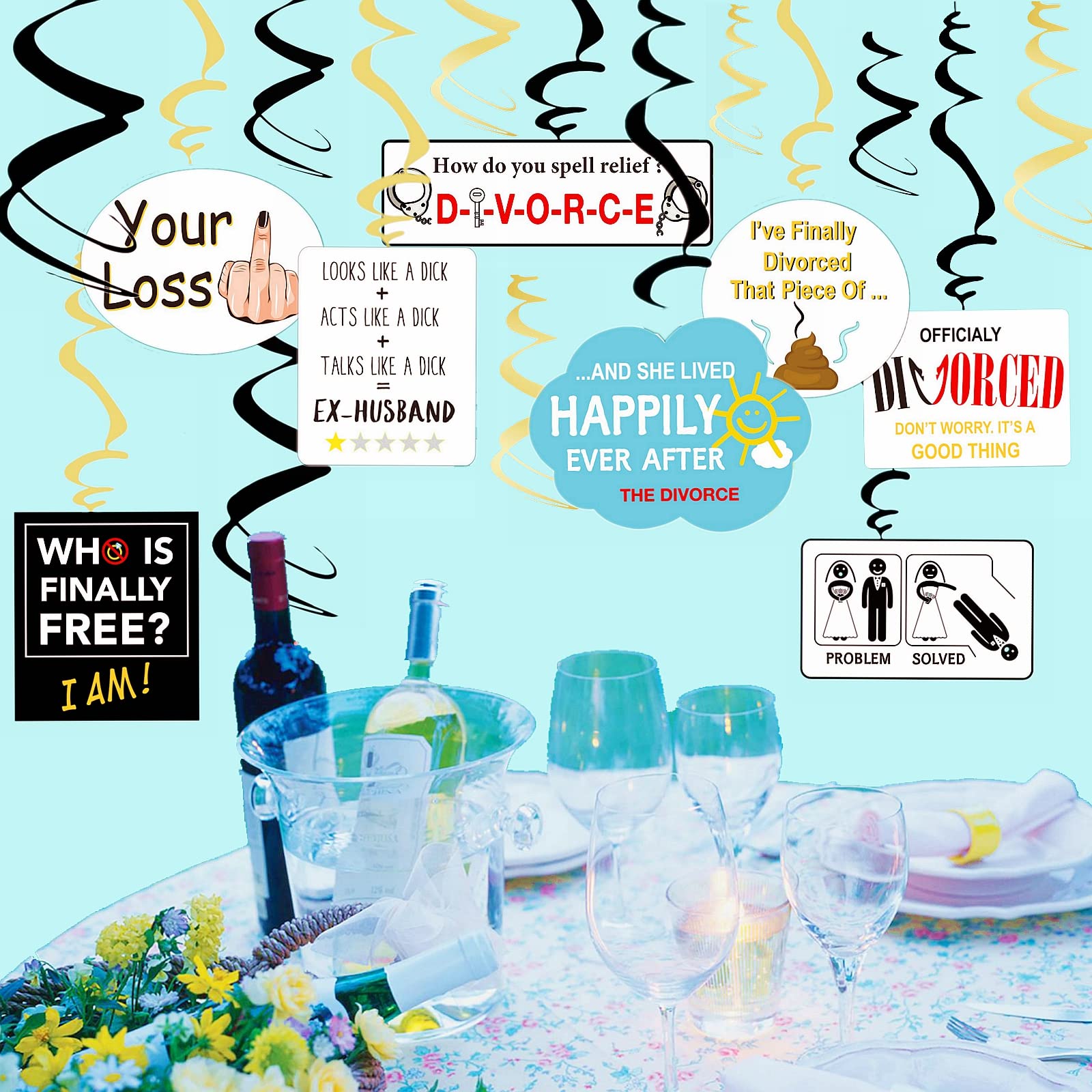 8pcs Funny Divorced Party Hanging Swirls Sarcastic Humor Hilarious Divorced Party Ceiling Streamers Divorce Decor for Divorced AF Bye Felicia Single Freedom I'm Done Breakup Party Supplies