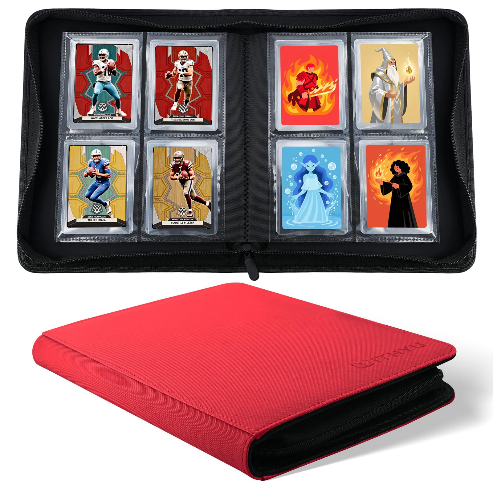 WITHYU Top Loader Binder, Holds 128 Toploaders in 4 Pockets, Zippered Toploader Storage for TCG, MTG, Sports & Trading Cards (Burgundy)