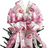 Large Christmas Tree Topper Bow 52x13 Inch, Pre-Tied Wired Ribbon Wreath Bows, Xmas Ornaments with Long Wired Edge Streamer for Holiday Thanksgiving Indoor Outdoor Party Decoration (Pink)