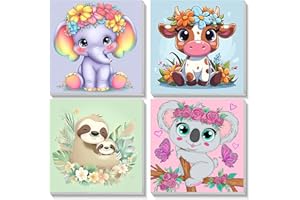 TOSTOG 4 Pack Paint by Number for Kids with Wooden Frame, DIY Animals Paint by Numbers for Kids Ages 8-12, Acrylic Oil Painting Kits Easy Paint by Number for Gift Home Wall Decor 8in X 8in