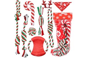 Yeghujar Christmas Dog Rope Toys and Bandana, 9 Packs Christmas Dog Toys, Interactive Dog Stocking Stuffers Rope Chewing Toys for Small Medium Dogs