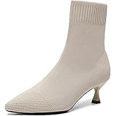 MELGONMG Women'S Elastic Knit Stiletto Sexy Sock Ankle Boots Fashion Pointed Toe Comfort Breathable 2.17 In High Heel Pull On Stretch Dress Ankle Boots For Work Office Wedding