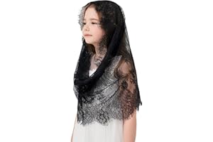 YuRongsxt Girls White Infinity Veil Eyelash lace Veil Girls Floral Lace Infinity Baptism Veil Black Infinity for Girls K10