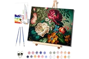 XACKCME Peony Paint by Numbers for Adults with Framed Canvas-with Wooden Easel,Paint by Number on Canvas Flowers,DIY Acrylic Oil Painting Kits with Brushes Nice Gift Box for Home Wall Decor(16x20inch)