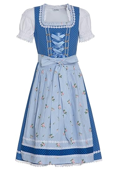 Distler Original Mittelblaues Mädchen-Dirndl mit Spitze
