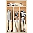 Jean Dubost Laguiole 24-Piece Everyday Flatware Set, Ivory Handles - Rust-Resistant Stainless Steel - Includes Wooden Tray - Made in France