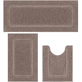 SHACOS Brown Bathroom Rugs Sets 3 Piece, 20"x32" + 20"x47" Non Slip Bath Mat 20"x24" U Shaped Toilet Rugs Washable, Soft Fluffy Water Absorbent Bathroom Floor Mat Rug
