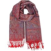 TZ Promise Women's Pashmina Shawl Wrap, Multicolored Paisley Leaf Pattern, Soft Lightweight Evening Rave Scarf