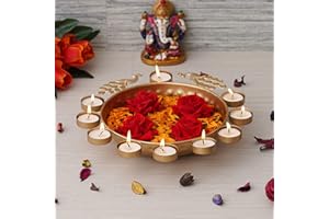 Webelkart| Decorative Round Peacock Shape Urli Bowl for Home Beautiful Handcrafted Bowl for Floating Flowers and Tea Light Candles Home,Office and Table Decor Special for Diwali (12" Inches)
