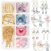 SUNNYCLUE 1 Box DIY 10 Pairs Fabric Butterfly Dangle Earring Making Kit Organza Wings Boho Lightweight Butterfly Charms Crystal Beads for Jewelry Making Kits Crafts Christmas Wedding Gift