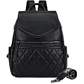 Kasqo Backpack Purse for Women,PU Leather Fashion Flap Quilted Backpack Ladies Handbag Convertible Shoulder Bag for Work Travel College with Guitar Strap Black