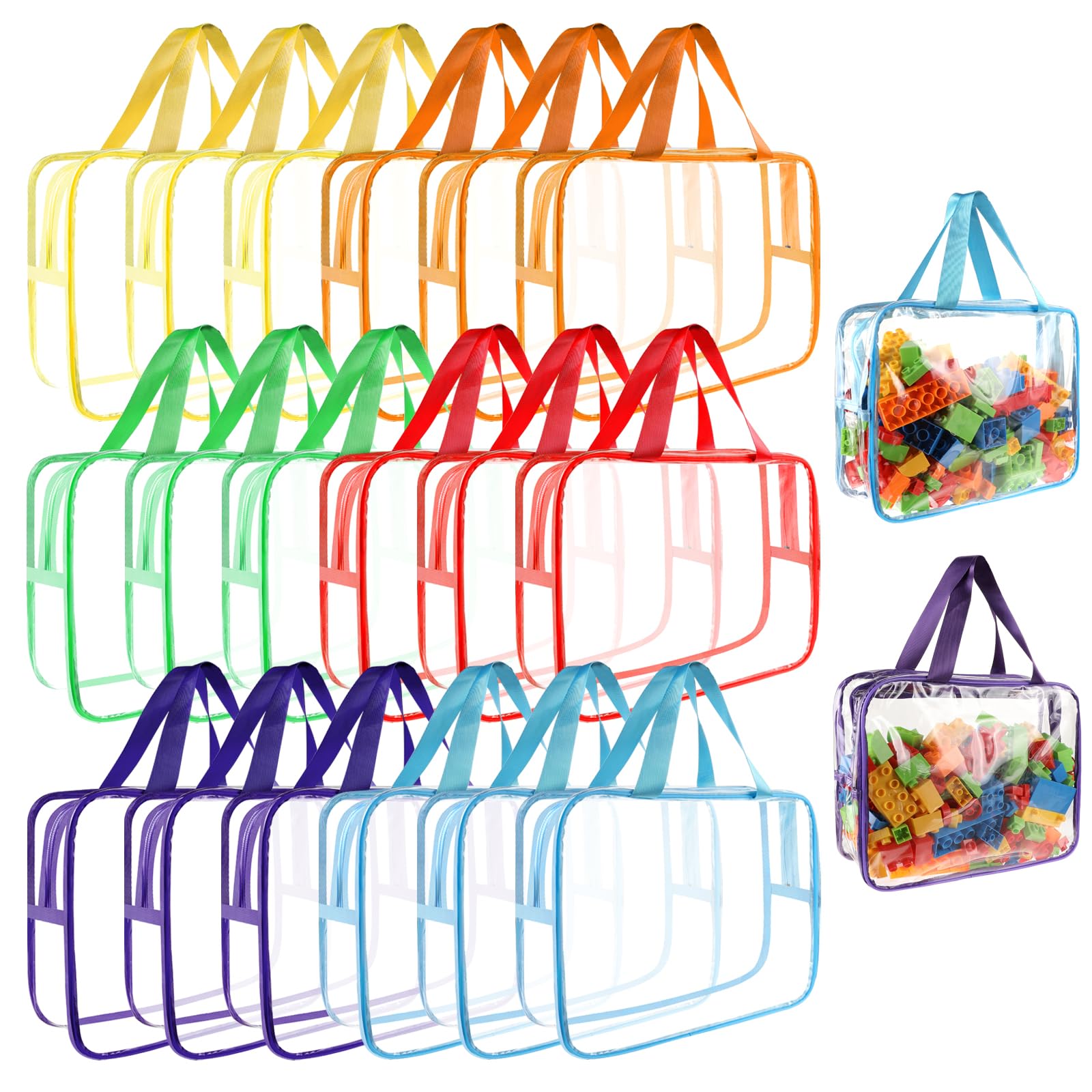 Photo 1 of 18 Packs Large Toy Storage Bags with Labels, 6 Colors Clear PVC Toy Storage Organizer with Zipper, Waterproof Reuseful Clear Organizer Bags for Building Blocks, Puzzles, Kids Books, Board Game