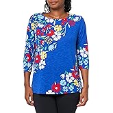 MULTIPLES Women's Petite Three Quarters Sleeve Bateau Neck Side Button Top